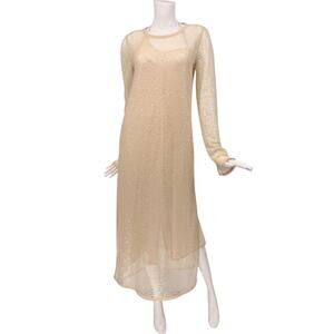 Pinko Incantesimo Polyamide Mesh Overlay Maxi Dress Light Beige Women's Size 46